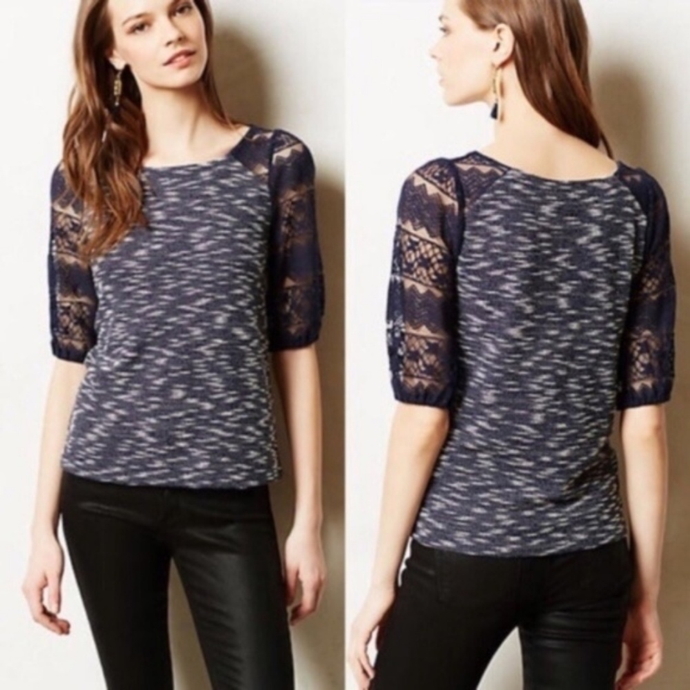 Postmark Blue Marled Lace Sleeve Tee Size Small
